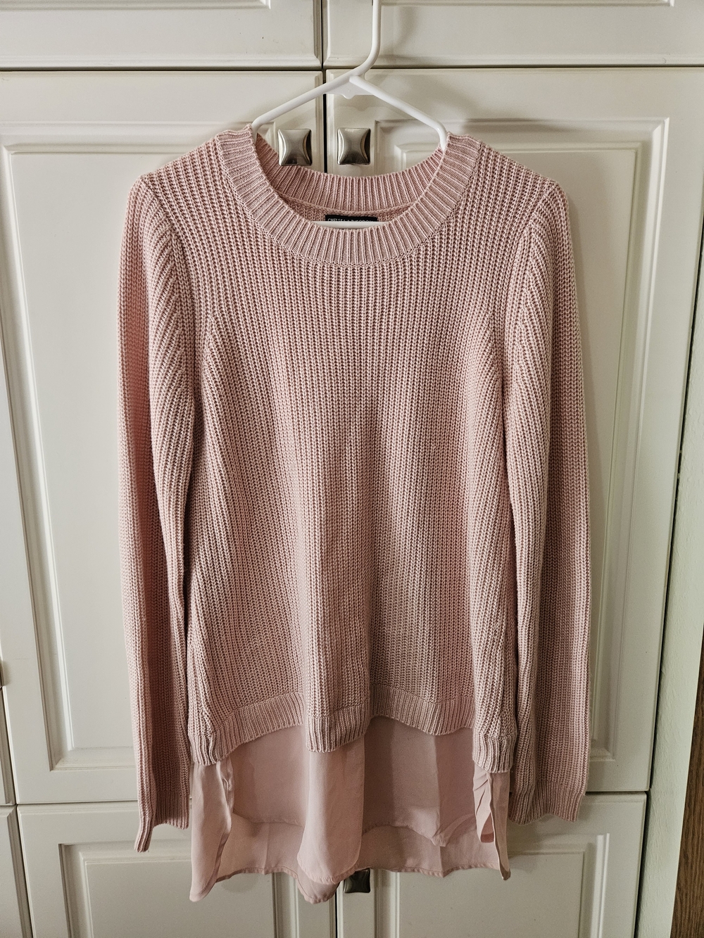 Chelsea & Theodore Cashmere Blend Blush Petal Pink Knit Sweater Layered Chiffon